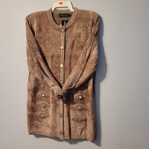 Vintage beaded velour sweater, camel brown, size large to XL - Picture 1 of 8